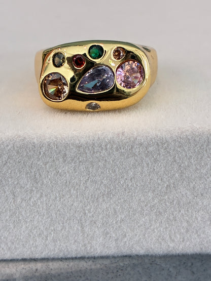 Gold crystal cluster ring