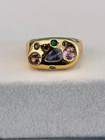 Gold crystal cluster ring