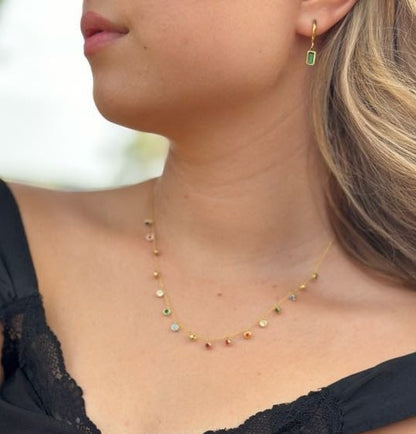 Green square drop earrings.18k    gold triple plated stainless steel.
