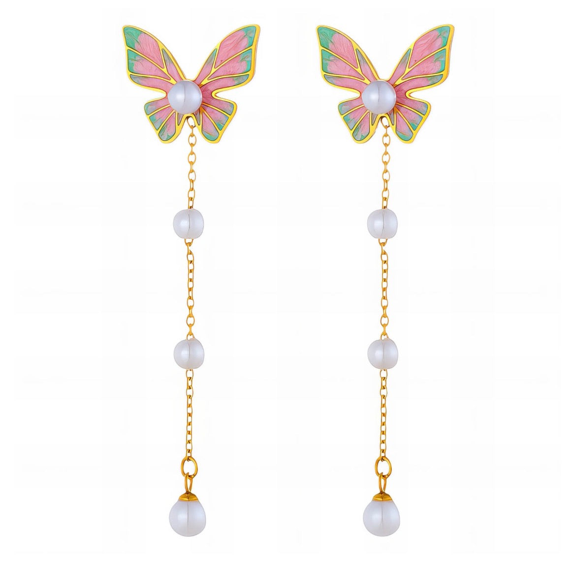 Butterfly and pearl earrings
