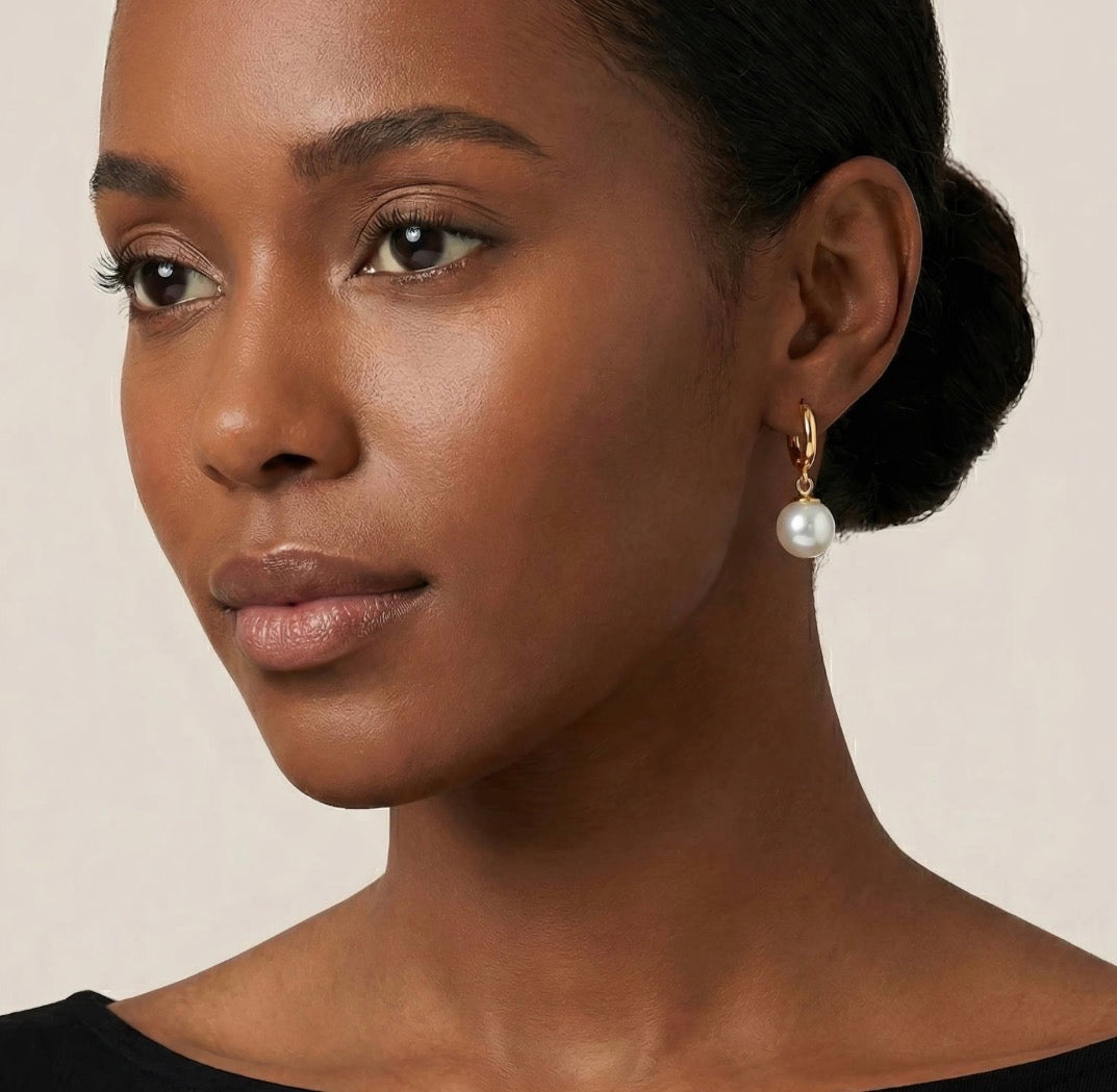 Pearl drop hoop earrings