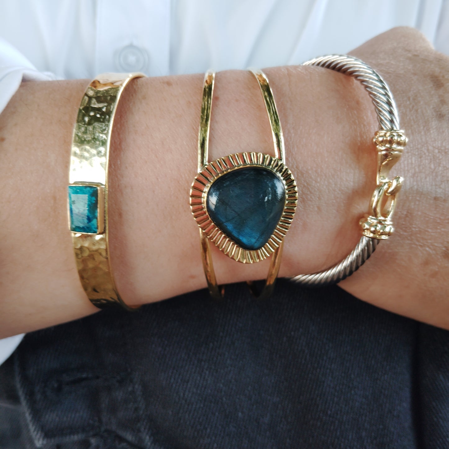 Hammered Cuff with Turquoise Stone