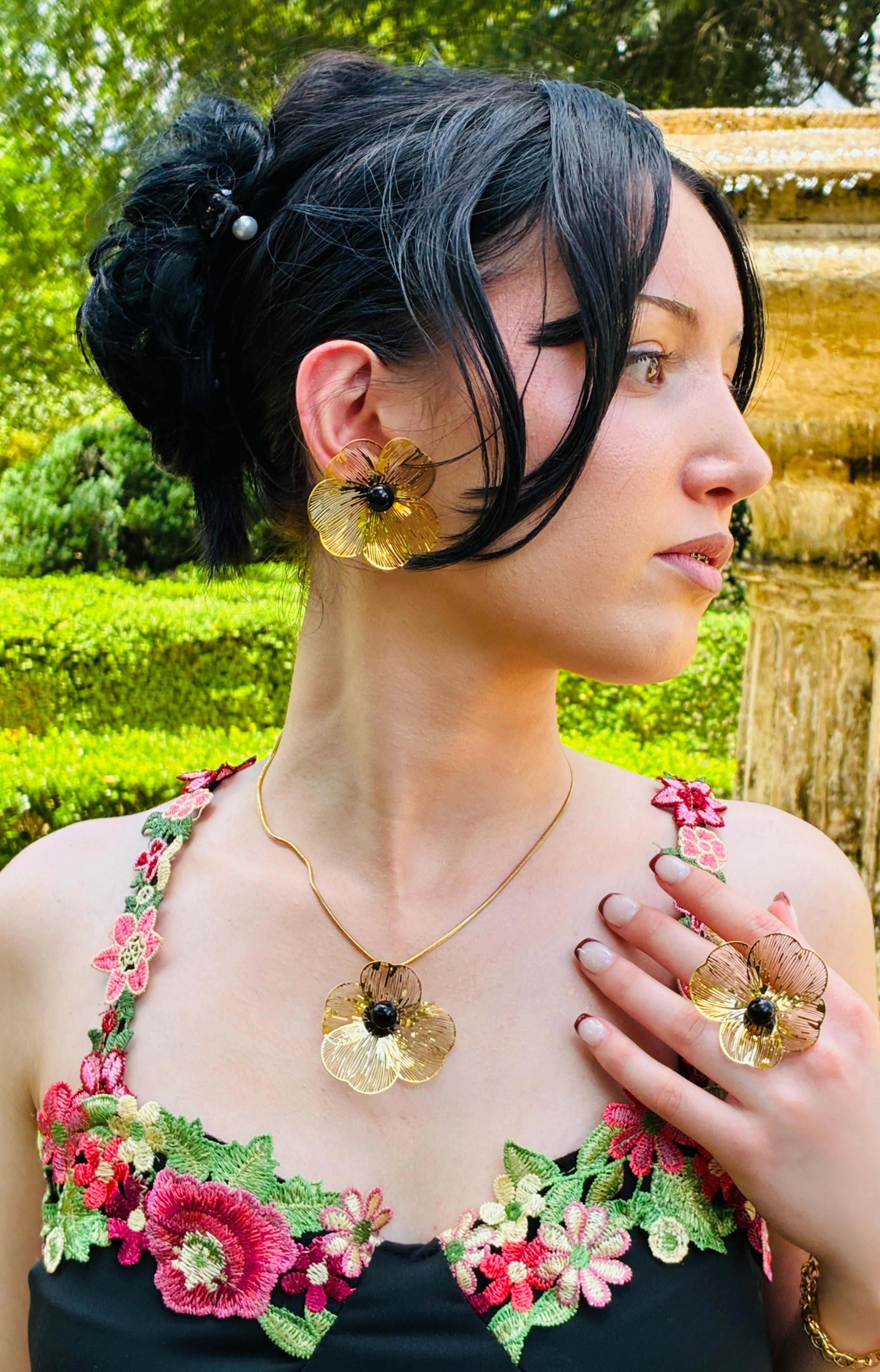 Black baroque pearl cocktail Necklace,earrings and ring set