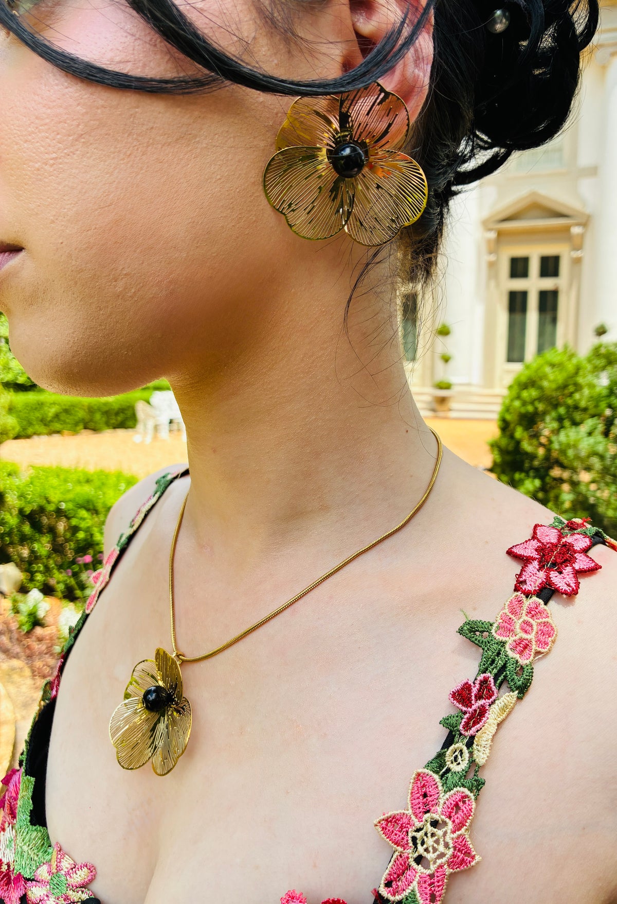 Black baroque pearl cocktail Necklace,earrings and ring set