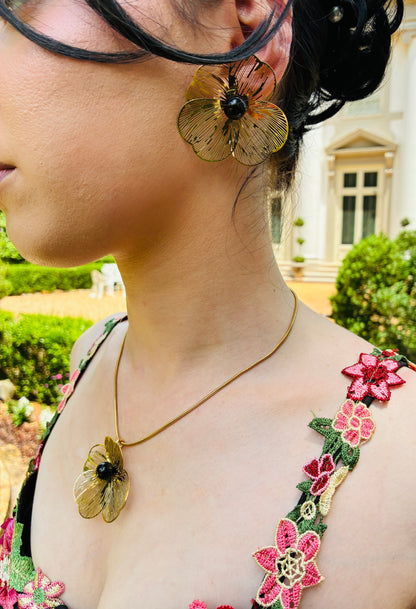 Black baroque pearl cocktail Necklace,earrings and ring set