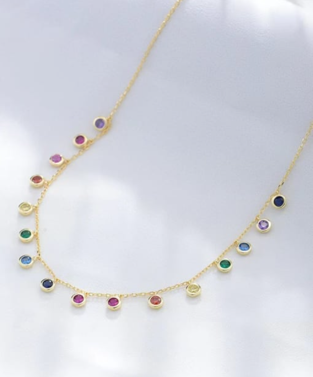 925 Sterling silver, 18 karat gold plated multicolor cubic zirconia necklace