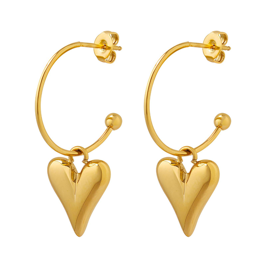 Jagged puff hearts on hoops.18K gold triple gold plated stainless steel.