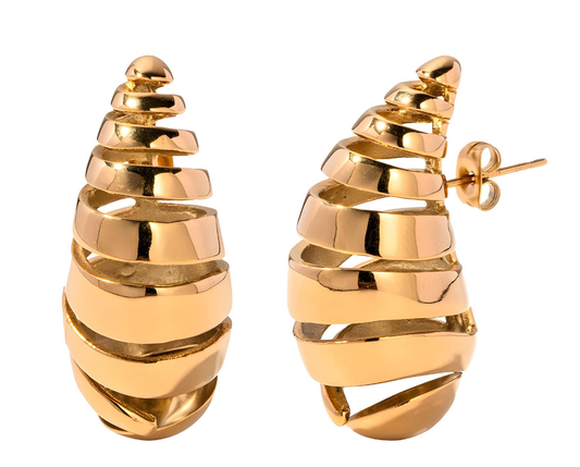 Spiral tear drop earrings 18k triple gold Plated stainless steel .