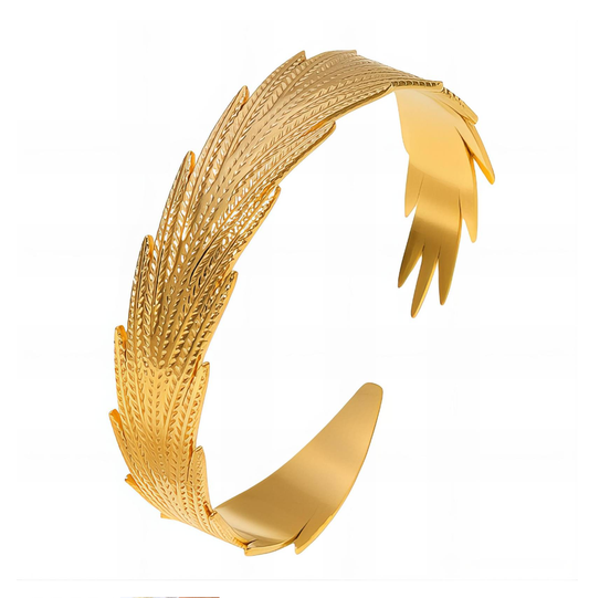 Leaf bracelet cuff. 18K triple gold-plated stainless steel.