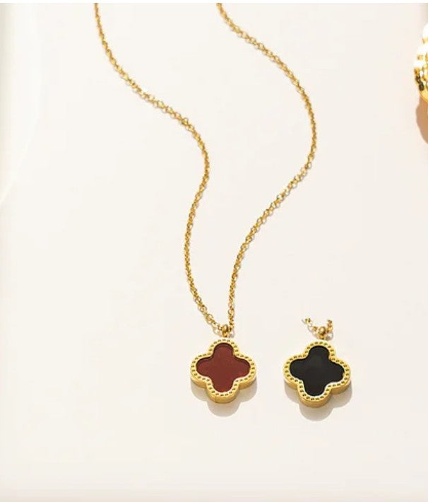 18K Gold PVD plated stainless steel red flower necklace