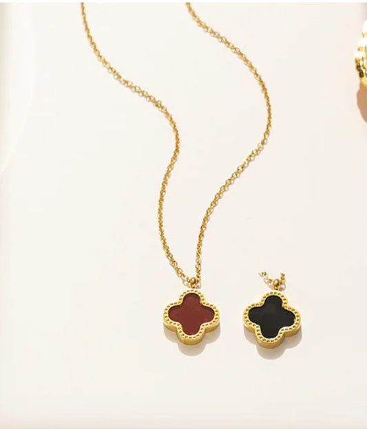 18K Gold PVD plated stainless steel red flower necklace