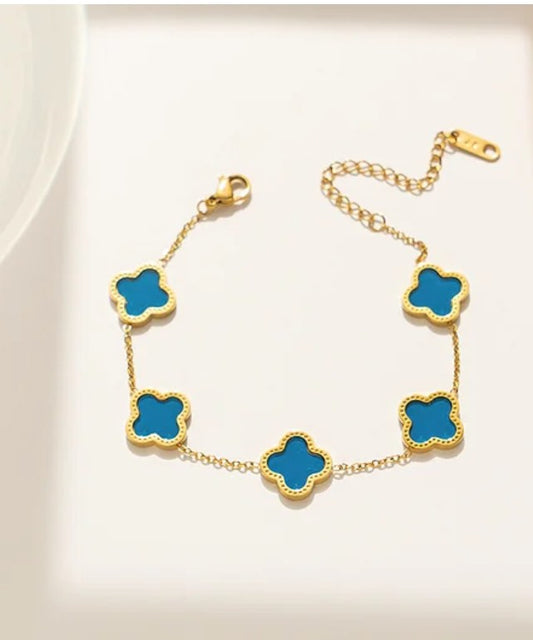 18K Gold PVD plated Stainless steel blue flower bracelet