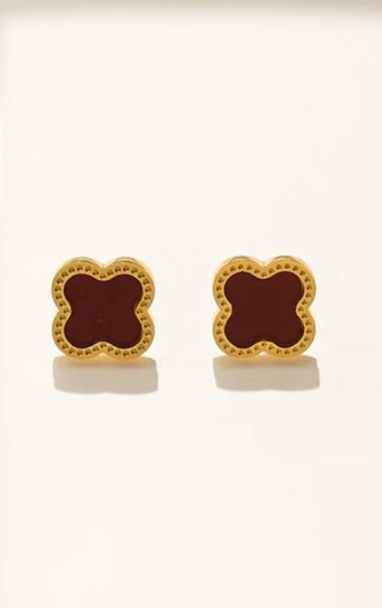 18K Gold PVD plated stainless steel red flower earrings.