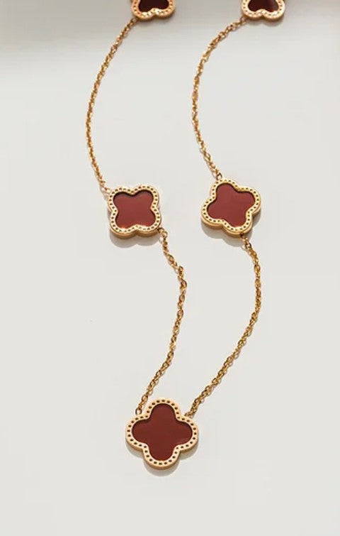 18K Gold PVD plated stainless steel red flower necklace.