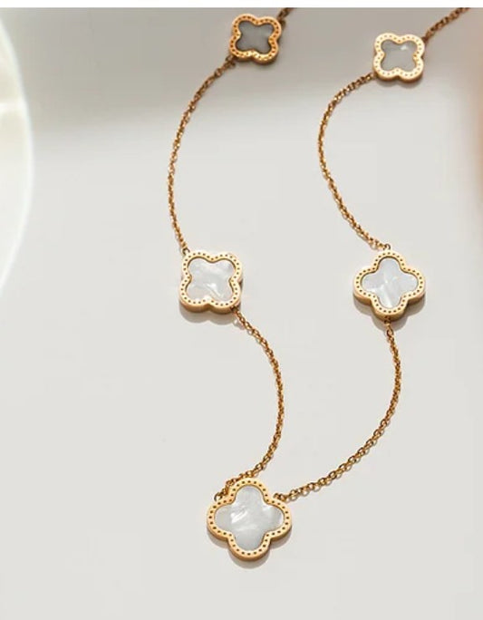 18K Gold PVD plated stainless steel white flower necklace