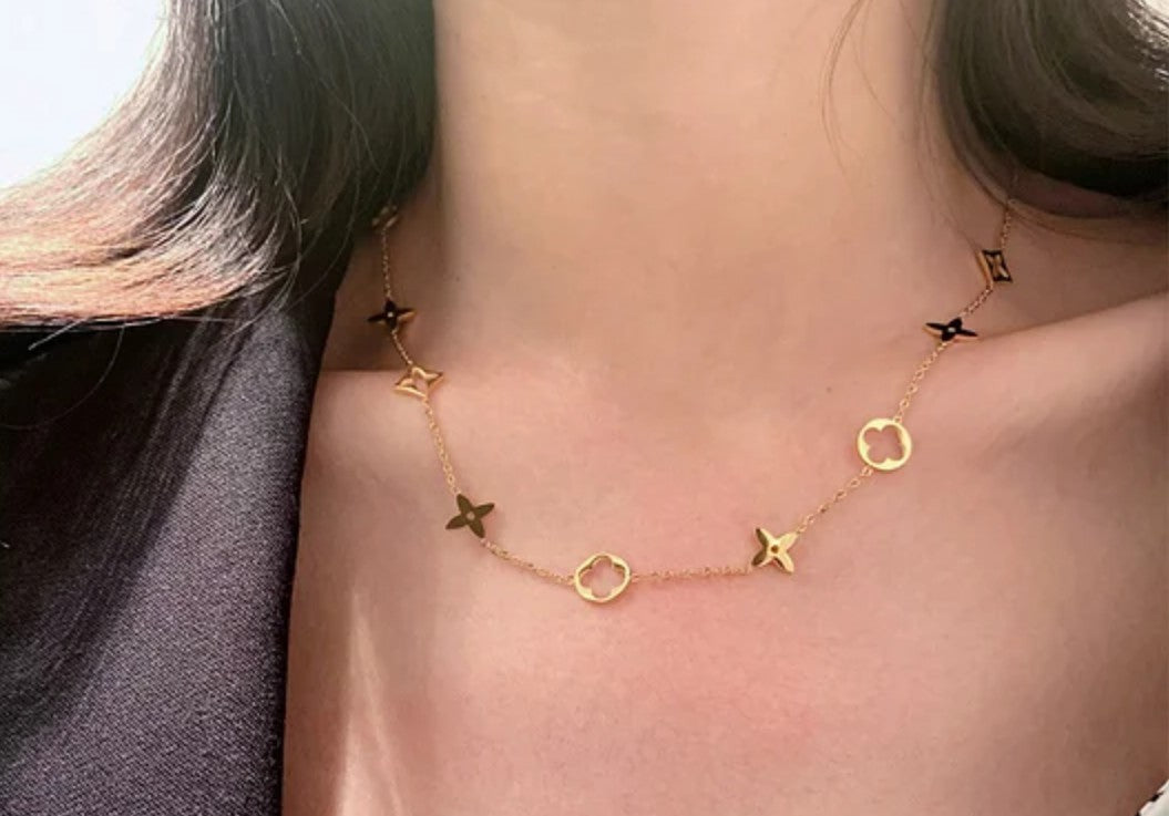 18K Gold PVD Plated titanium steel geometrical necklace.