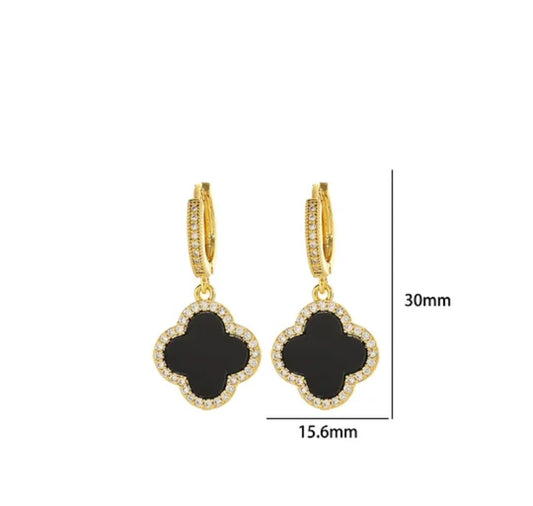 18K Gold PVD plated titanium black flower earrings