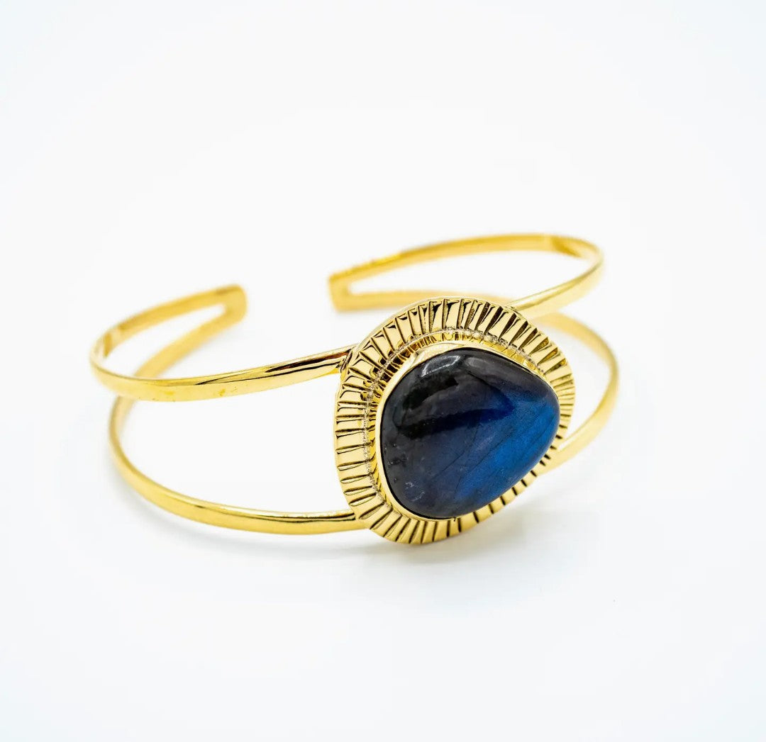 Labradorite and Brass Double Bangle