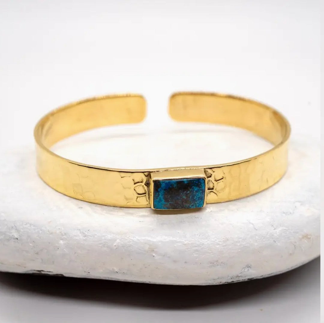 Hammered Cuff with Turquoise Stone